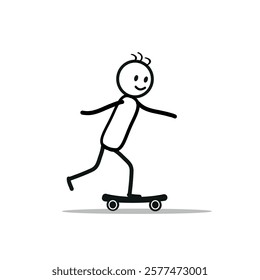 happy man riding a skateboard, pictogram of a human figure, people, sports, healthy lifestyle