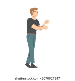 Happy Man Shaking Hand as Brief Greeting or Parting Tradition Vector Illustration