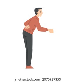 Happy Man Shaking Hand as Brief Greeting or Parting Tradition Vector Illustration