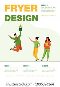 Hombre feliz compartiendo su nueva idea con sus colegas. Pot, planta, bombilla de luz, ilustración vectorial plana. Creatividad y concepto de tormenta de ideas para banner, diseño de sitios web o página web de aterrizaje