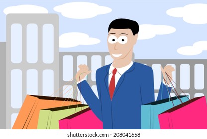 Happy man shopping
