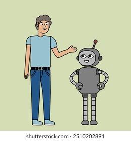 Happy man showing artificial intelligence