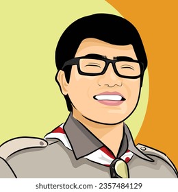 Happy man showing cool gesture. Vector illustration in cartoon style