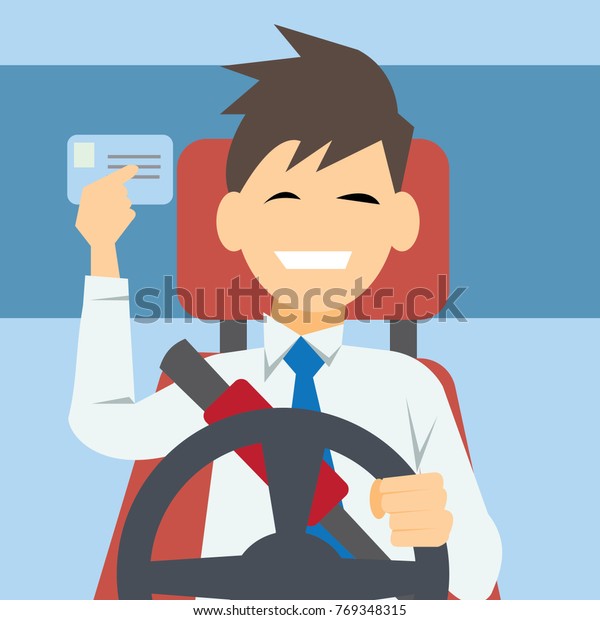 Happy man\
showing his driver license-vector\
cartoon