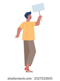 happy man showing placard isolated