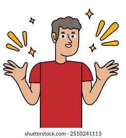 happy man showing surprised gesture with hands