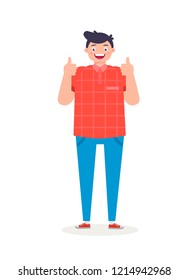 Happy man shows gesture cool. Vector illustration in a flat cartoon style