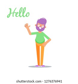 Happy man shows gesture cool. Vector illustration in cartoon style