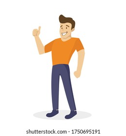 Happy man shows gesture cool. Vector illustration in cartoon style