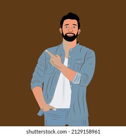 Un hombre feliz muestra gestos geniales. Ilustración vectorial al estilo de las caricaturas.