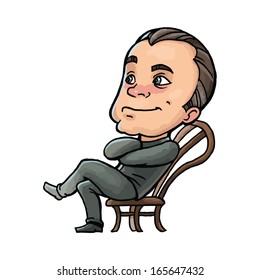 happy man sitting on a chair. vector drawing of a series of comic characters.