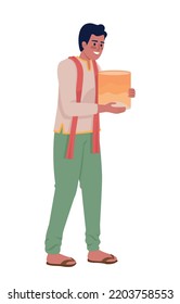 Happy man with sky lantern on holiday semi flat color vector character. Editable figure. Full body person on white. Diwali simple cartoon style illustration for web graphic design and animation