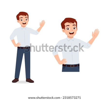 happy man smile and waving hand to greet
