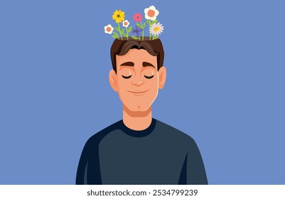 
Happy Man Smiling Having a Positive Mind state Vector Illustration. Smiling carefree person feeling positive and excited 
