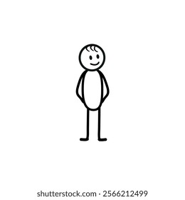  happy man, smiling man, pictogram of a human figure, flat vector illustration, sketch isolated on a white background