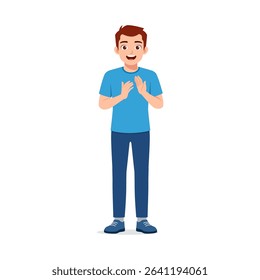 Happy Man Standing Clapping His Hands with Smiling Expression in Full Length Illustration