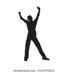 HAPPY Man standing with hand BACK side view, isolated vector silhouette