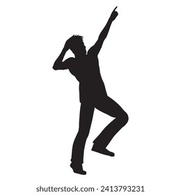 HAPPY Hombre parado con vista de lado de la mano, silueta vectorial aislada