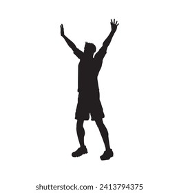 HAPPY Man standing with hand side view, isolated vector silhouette