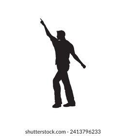 HAPPY Man standing with hand side view, isolated vector silhouette