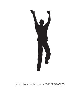 HAPPY Man standing with hand side view, isolated vector silhouette