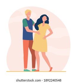 Happy man standing near pregnant wife. Belly, father, mother flat vector illustration. Family and pregnancy concept for banner, website design or landing web page