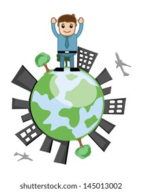 Happy Man Standing on Earth