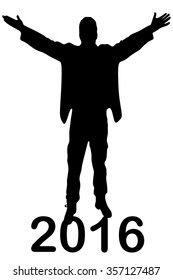 happy  man standing on the road with numbers 2016