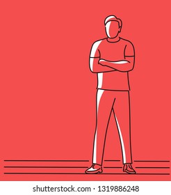 Happy Man Standing - single line drawing design.