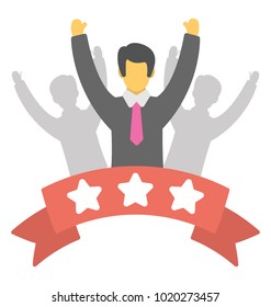 
Happy man with star ranking, client satisfaction concept
