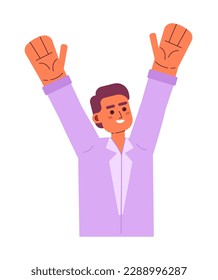 Happy man stretching in morning after sleep semi flat colorful vector character. Wake up routine. Editable person on white. Simple cartoon spot illustration for web graphic design and animation