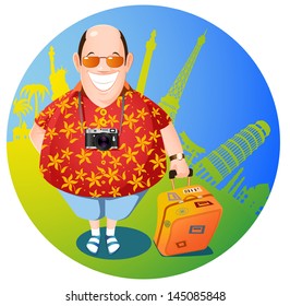 happy man with a suitcase