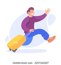 Happy Man with Suitcase Engaged in Active Motion Vector Illustration