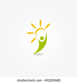 Happy man and sunshine vector. Logo