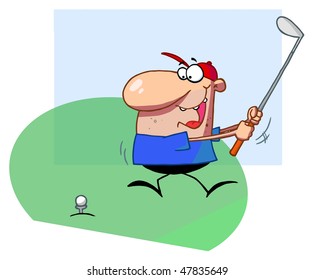 Happy Man Swings Golf Club
