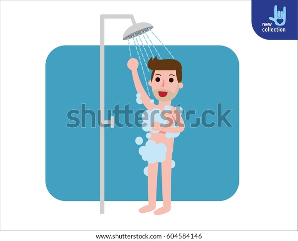 Happy Man Taking Shower Bathroom Shower Stock Vector (Royalty Free ...