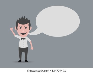 happy man talking doll