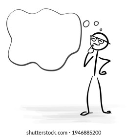 Happy man thinking and blank bubble with copy space - stick figure vector image