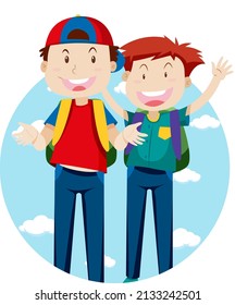 Tema de vacaciones de viaje de Happy Man con ilustración de mochila