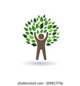 Happy Man tree image. Concept of success and natural life.Vector icon 