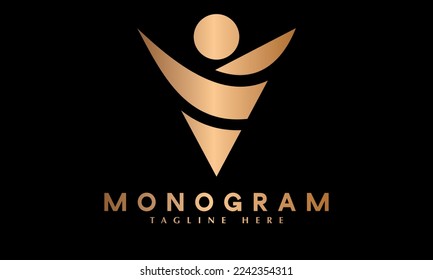 Happy man triangle logo vector monogram template