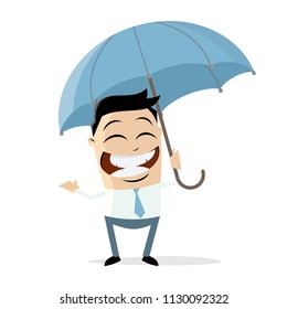 glücklicher Mann mit Regenschirm