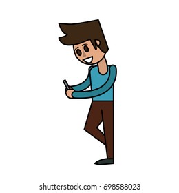 happy man using cellphone icon image 