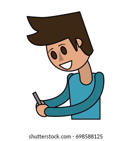 happy man using cellphone icon image 