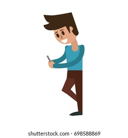 happy man using cellphone icon image 