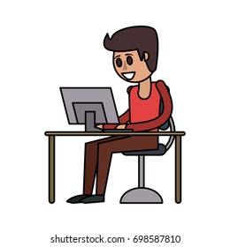 happy man using laptop icon image 