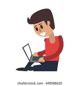 happy man using laptop icon image 