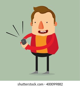 Happy man using mobile phone