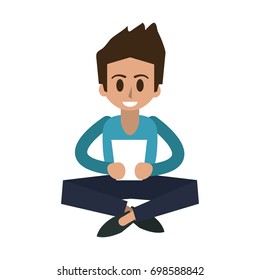 happy man using tablet icon image 