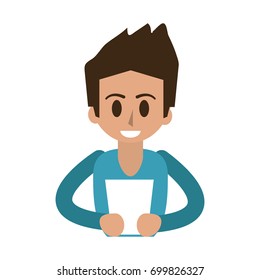 happy man using tablet icon image 